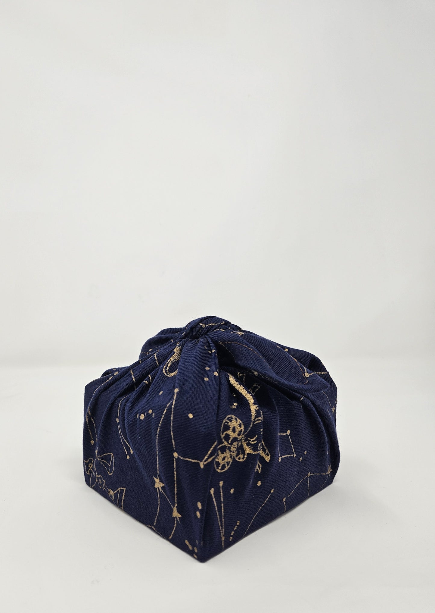 Astrological Blue and Gold Furoshiki Reusable Gift Wrap, 15" Upcycled Cotton