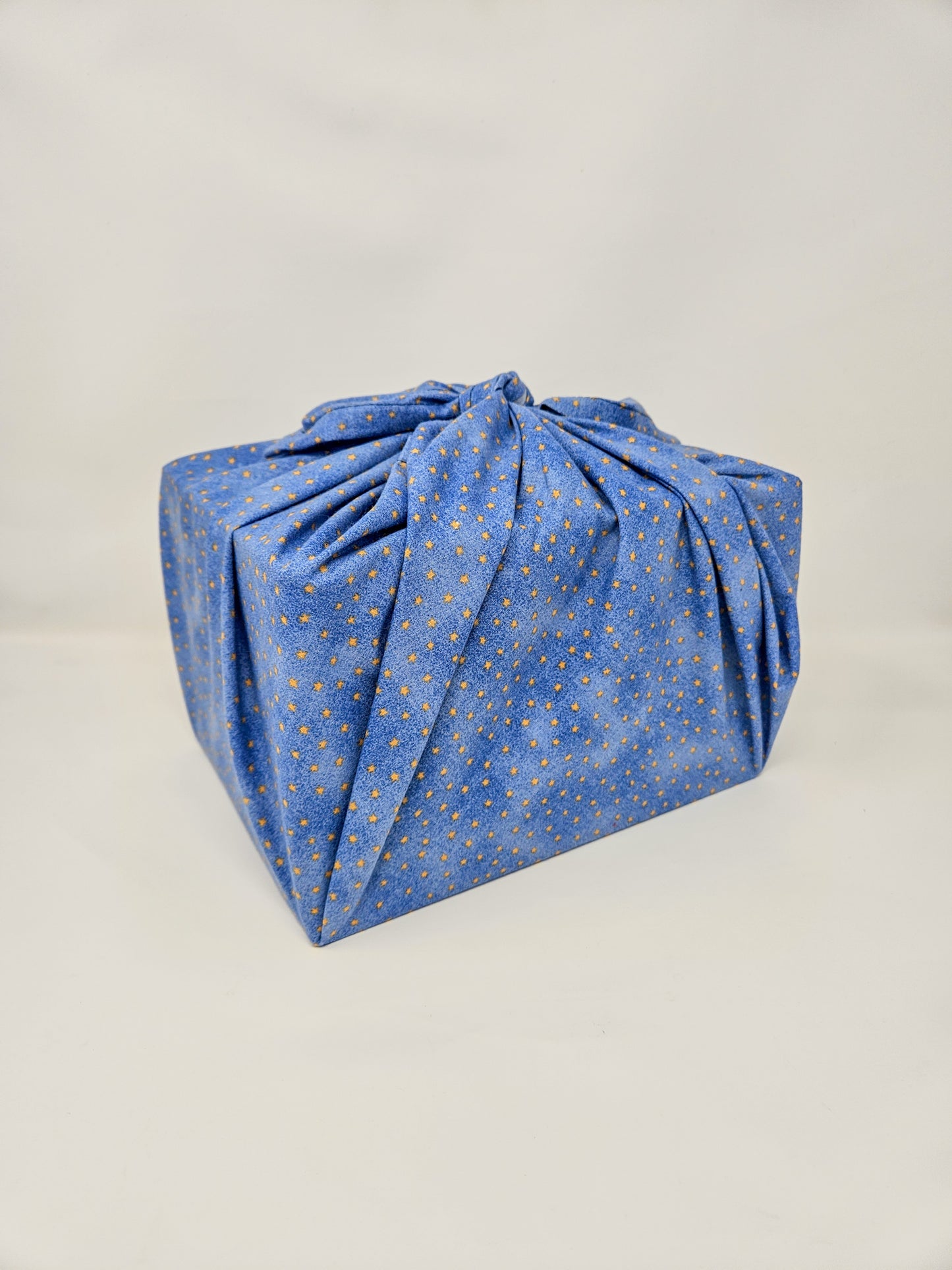 Blue with Gold Stars Furoshiki Reusable Gift Wrap, 30" Upcycled Cotton