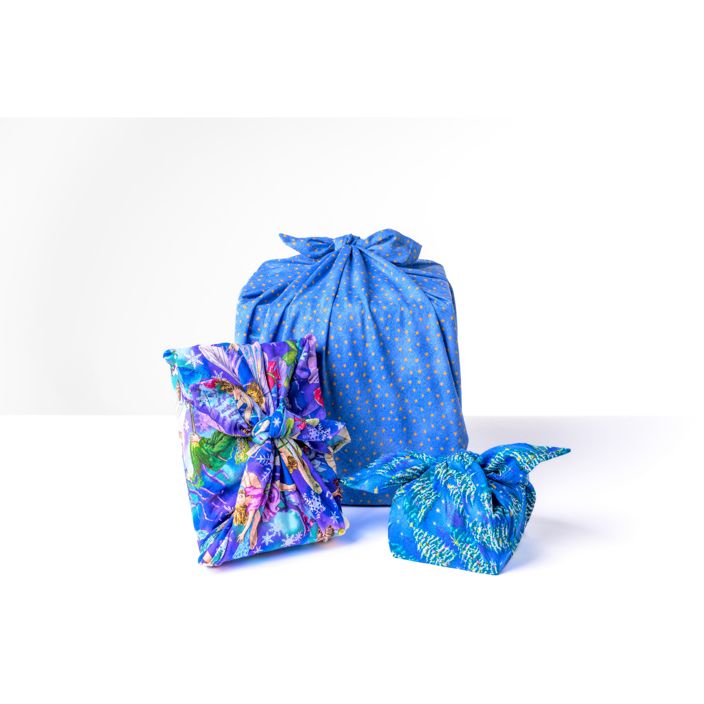 Blue with Gold Stars Furoshiki Reusable Gift Wrap, 30" Upcycled Cotton